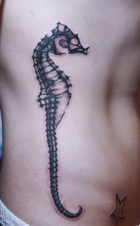 侧腰的海马纹身图案