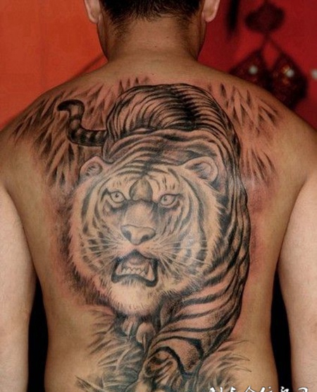 纹身背部图案老虎图片