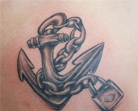 船锚和锁纹身的组合图案