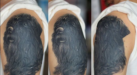 手臂黑色长毛狗狗纹身图案
