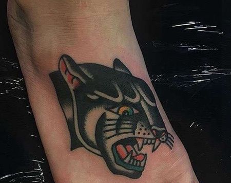 Old School脚背黑豹纹身图案