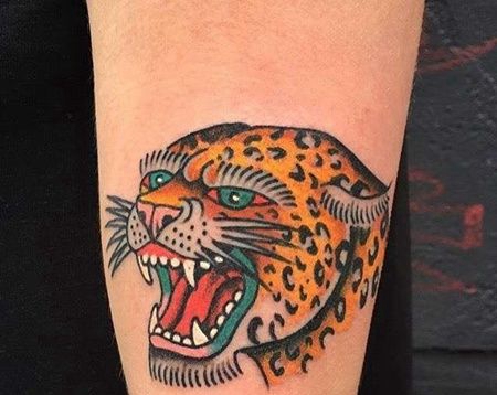 Old School大臂豹子纹身图案