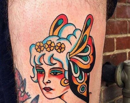 Old School大腿女人纹身图案