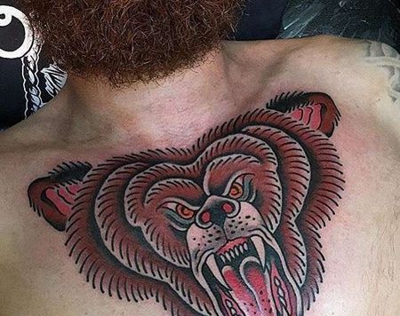 Old School前胸熊纹身图案