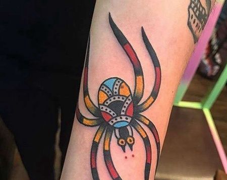 Old School小臂蜘蛛纹身图案