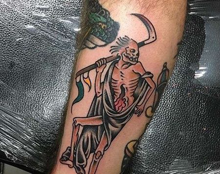 Old School小腿死神纹身图案