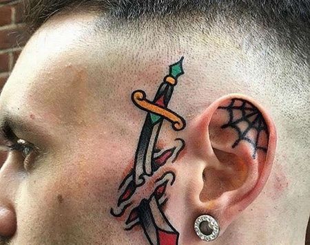 Old School头部匕首纹身图案