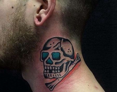 Old School脖子骷髅纹身图案
