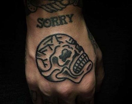 Old School手背骷髅纹身图案