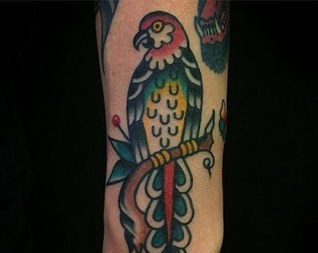 Old School小臂鹦鹉纹身图案