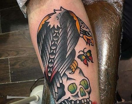 Old School小臂老鹰骷髅纹身图案