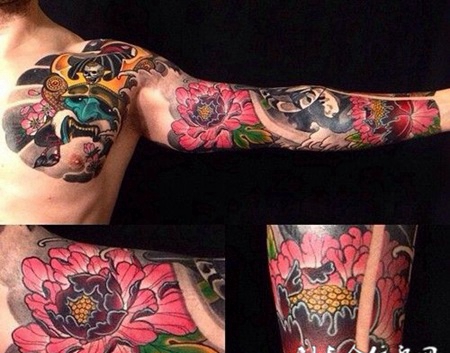 超好看的半甲花臂纹身图片