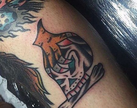 Old School小腿骷髅纹身图案