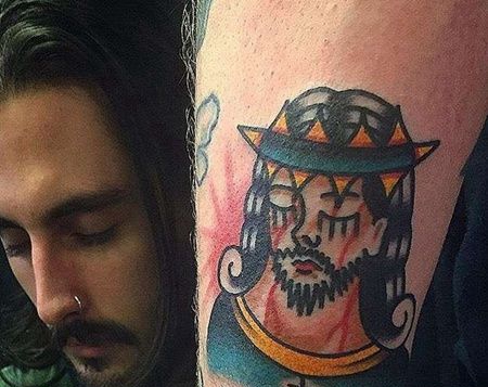 Old School小腿耶稣纹身图案