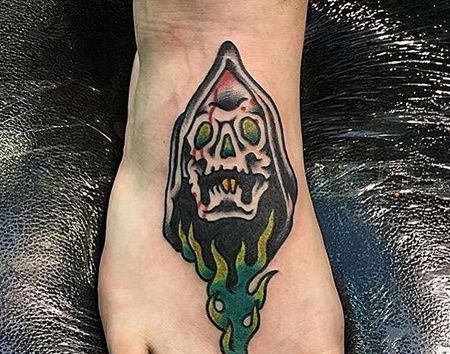 Old School脚背死神纹身图案