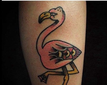 Old School小腿火烈鸟纹身图案