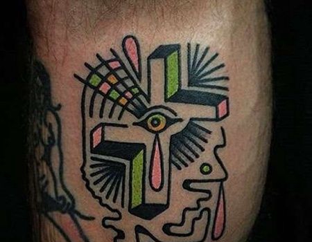 Old School小臂十字架纹身图案