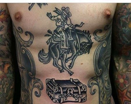 Old School腹部箱子纹身图案