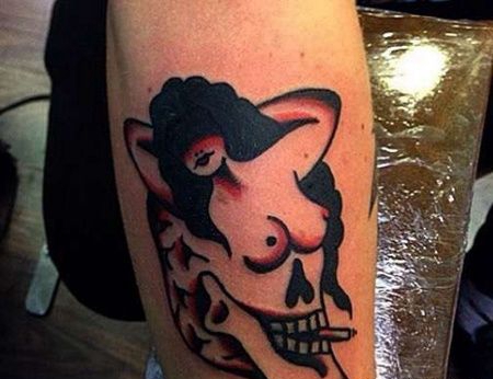 Old School小臂骷髅女人纹身图案