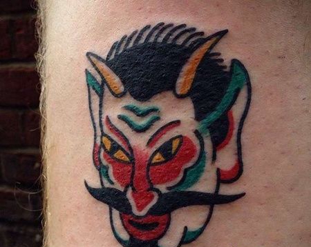 Old School大腿恶魔纹身图案