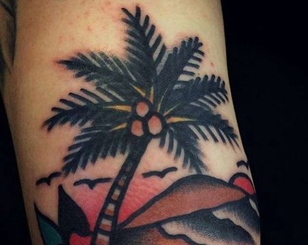 Old School胳膊椰子树纹身图案