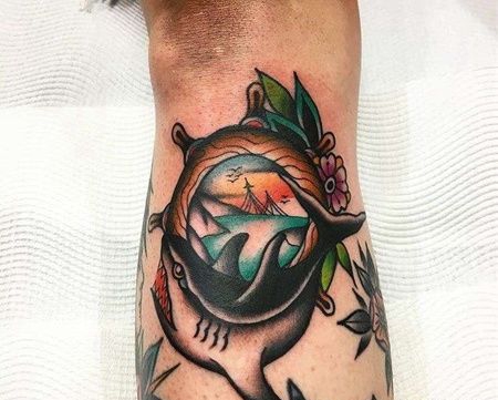 Old School小腿鲨鱼纹身图案