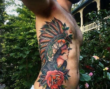 Old School侧腰女人纹身图案