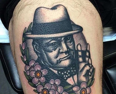 Old School大腿人像纹身图案