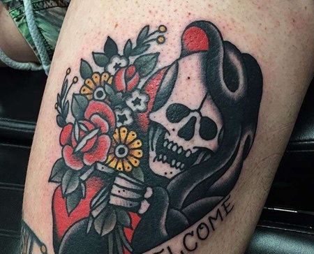 Old School大腿死神纹身图案