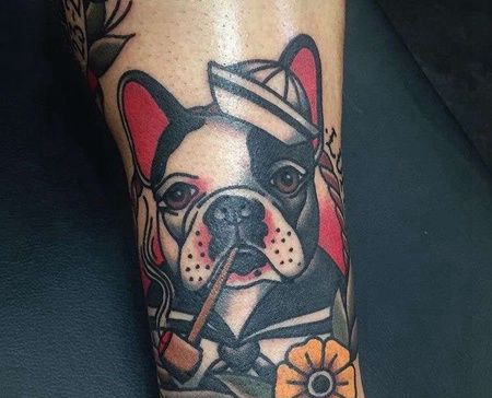 Old School小腿狗纹身图案