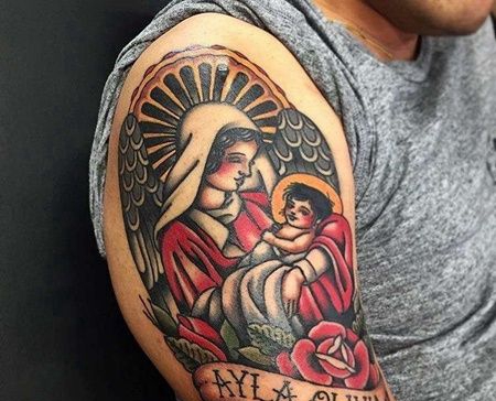 Old School大臂圣母纹身图案