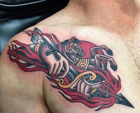 Old School前胸马纹身图案