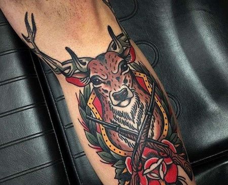 Old School小腿鹿猎枪纹身图案