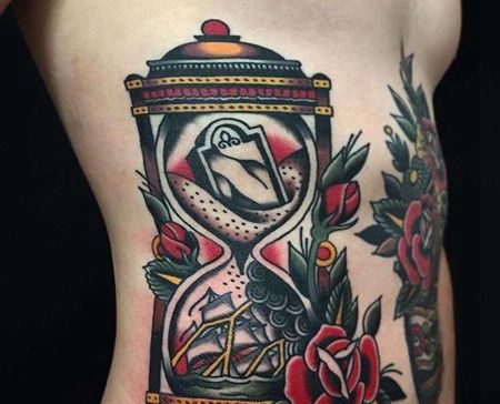 Old School腹部沙漏纹身图案