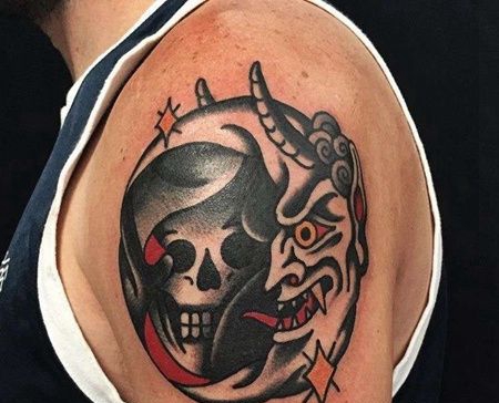 Old School大臂月亮死神纹身图案