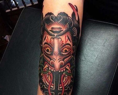 Old School腿恶魔纹身图案