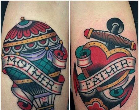 Old School大腿热气球船锚纹身图案