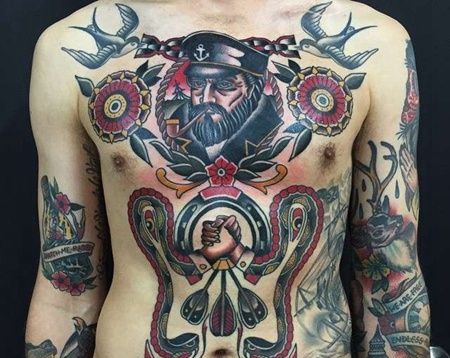 Old School前胸船长纹身图案