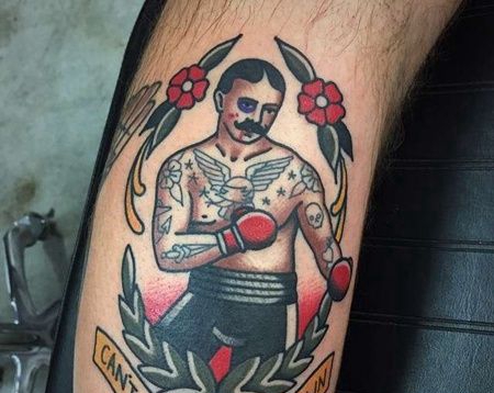 Old School小腿拳击手纹身图案