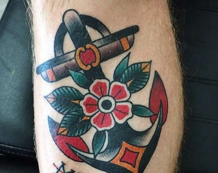 Old School小臂船锚纹身图案