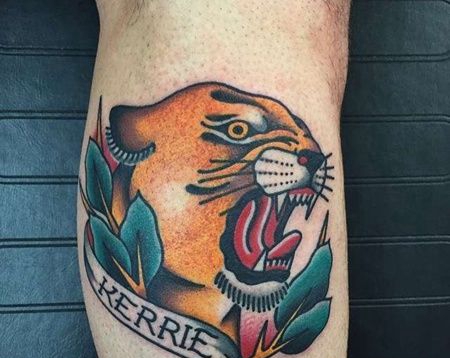 Old School小腿豹子纹身图案