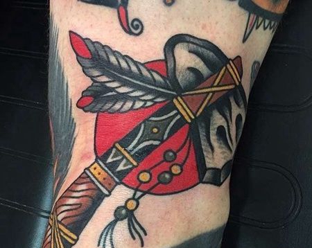 Old School腿石斧纹身图案