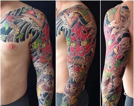 日式胳膊般若蛇纹身图案