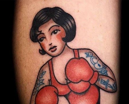 Old School小腿女拳击手纹身图案