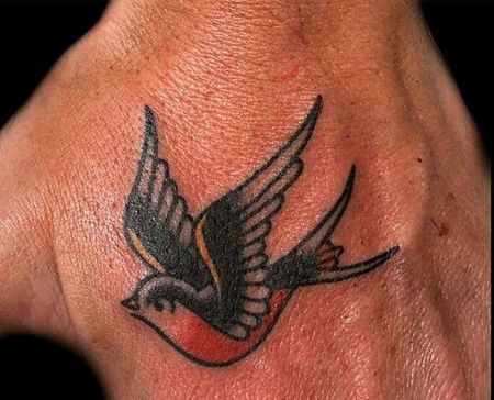 Old School手背燕子纹身图案