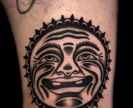 Old School小腿太阳纹身图案