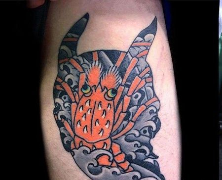 日式小腿龙虾纹身图案