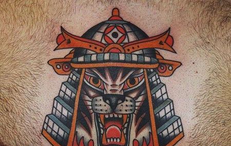 Old School前胸豹子纹身图案