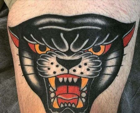 Old School大腿黑豹纹身图案