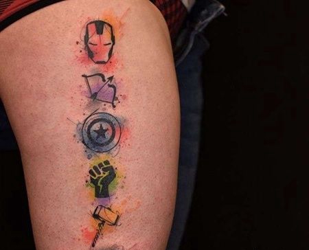 水彩大腿复仇者联盟纹身图案